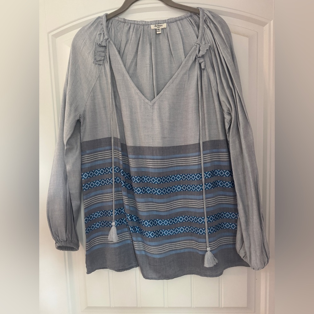 Dylan Gray and Blue Tie Front Relaxed Blouse